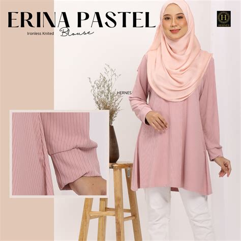 HERNES BLOUSE ERINA PASTEL BLOUSE IRONLESS BLOUSE MUSLIMAH BLOUSE