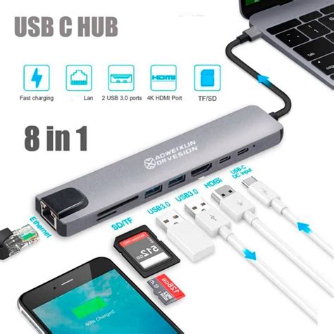 Ripley Adaptador Hub Tipo C En Multifucnional Con Puerto Usb