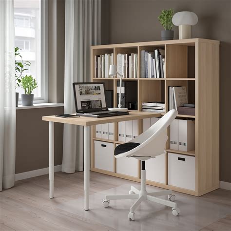 KALLAX LINNMON Desk Combination White White Stained Oak Effect