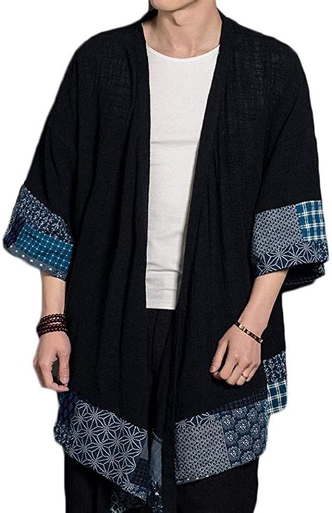 Lavnis Men S Kimono Cardigan Casual Cotton Linen Seven Sleeve Lightweight Open Front Cape Coat