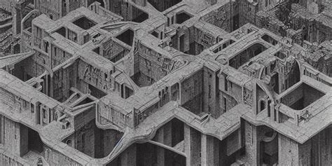 Isometric Perspective Labyrinthine Dilapidated Prison Stable Diffusion