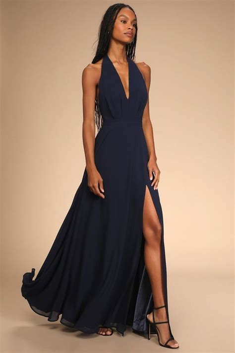 This Very Moment Navy Blue Halter Backless Maxi Dress Artofit