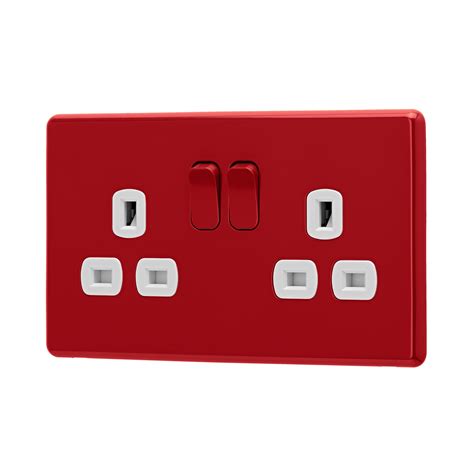 Arlec Rocker Cherry Red 13a 2gang Plug Socket Arlec Uk