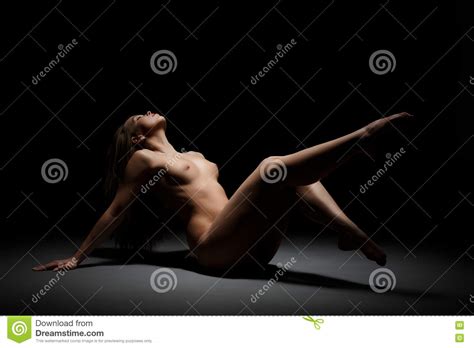 Naked Woman Posing At Black Studio Background Stock Image Image Of Performing Care