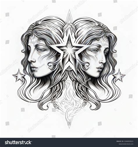 Gemini Star Sign Twins Line Art Stock Illustration 2246959521