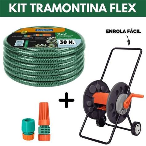 Mangueira Para Jardim Tramontina 30 Metros Carrinho Enrolador Kit