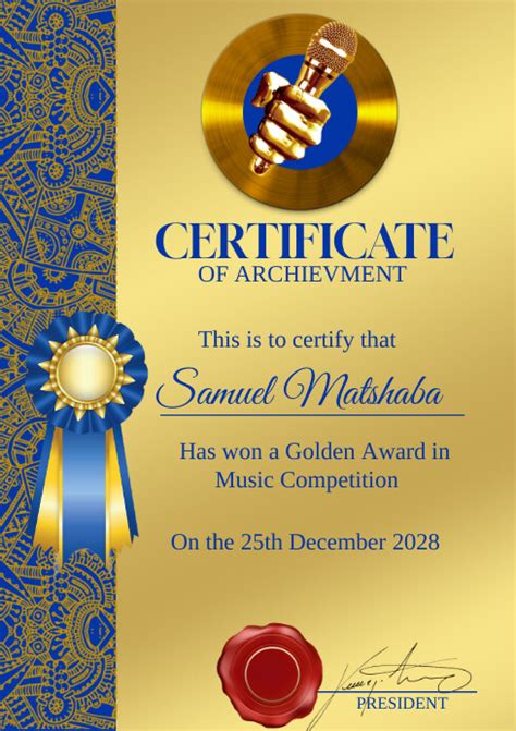 Music Award Certificate Template Postermywall