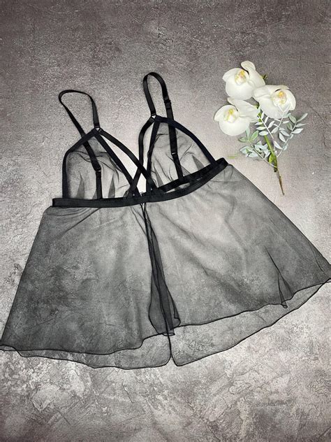 Black Transparent Babydoll Chest Harness Babydoll Lingerie See Through Black Airy Lingerie