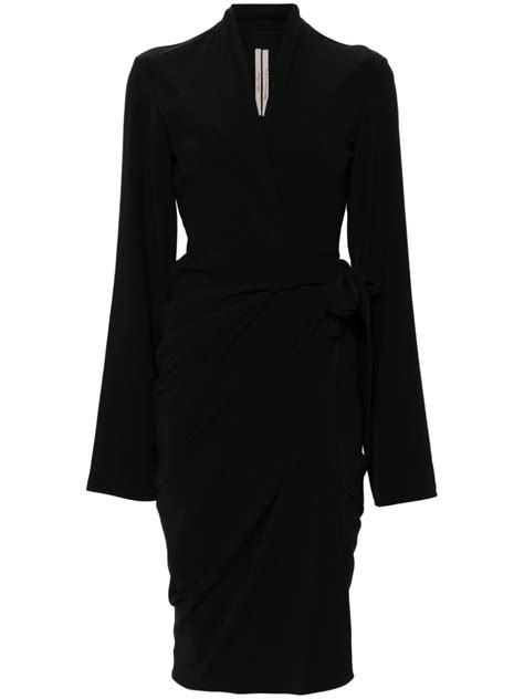 Rick Owens Tie Fastening Crepe Wrap Dress Black Farfetch