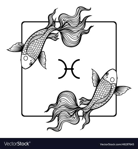 Black zodiac pisces horoscope sign line art Vector Image