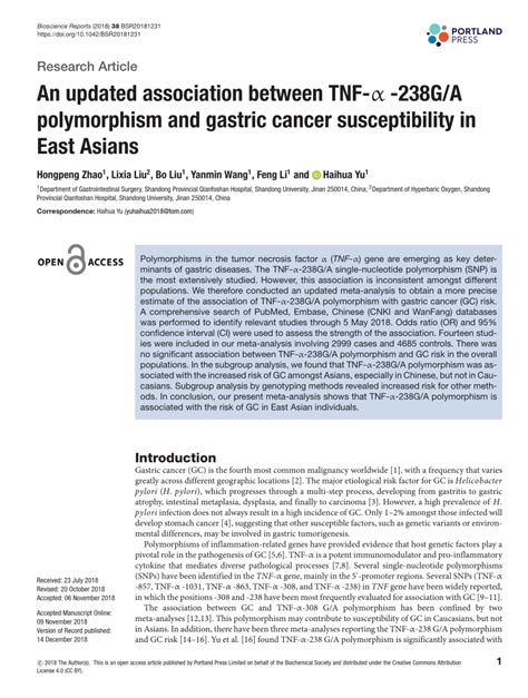 Pdf An Updated Association Between Tnf G A Polymorphism And