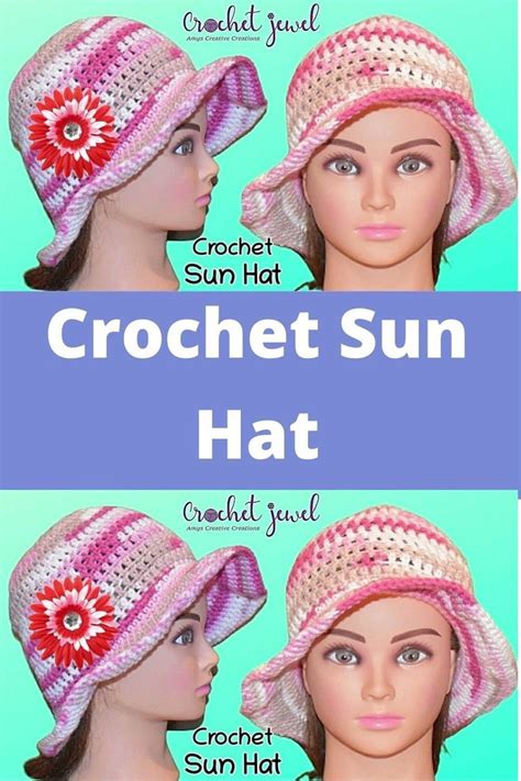 Crochet Sun Hat With Flowers On The Brim And Pink Trimmings