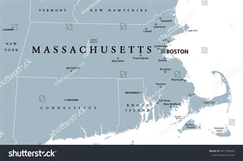 Massachusetts Gray Political Map Capital Boston Stock Vector (Royalty ...