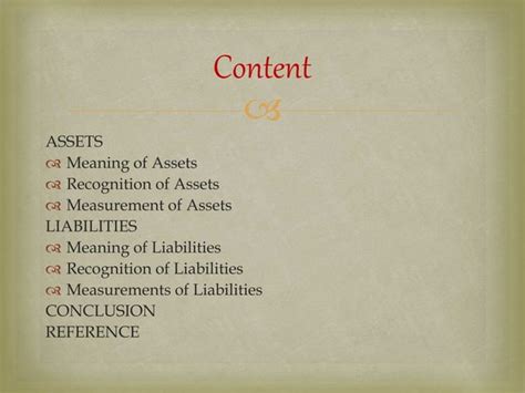 RECOGNITION AND MEASUREMENT OF ASSETS AND LIABILITIES PPT