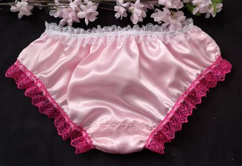 Baby Pink Satin Sissy Panties Girly Bikini Style Knickers Lace Ribbon Bows Made To Order Medium