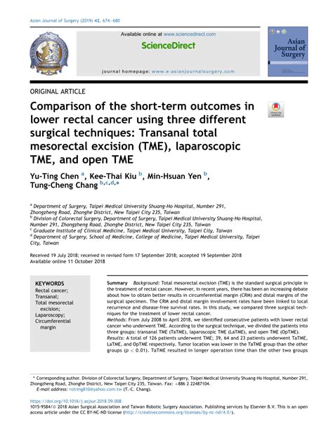 Pdf Comparison Of The Short Term Outcomes In Lower Rectal Cancer