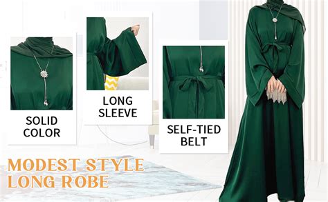 Obeeii Womens Muslim Robes Satin Loose Muslim Dress Turkey Islamic