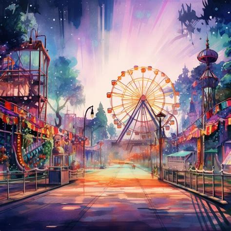 Premium Photo Brightly Lit Amusement Park With Ferris Wheel And