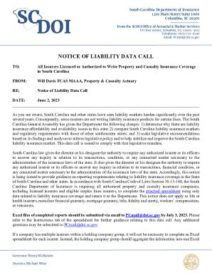 Fillable Online Doi Sc NOTICE OF LIABILITY DATA CALL Fax Email Print