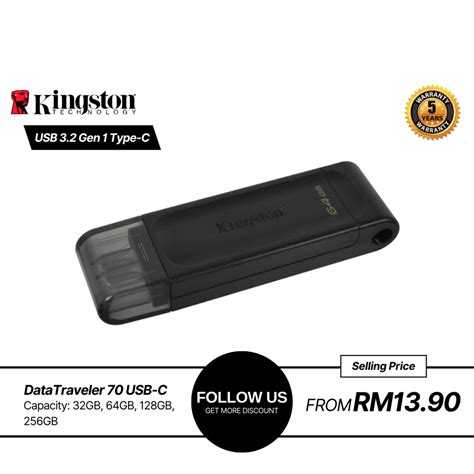 Kingston Datatraveler 70 Dt70 Usb C Flash Drive 256gb128gb64gb32gb