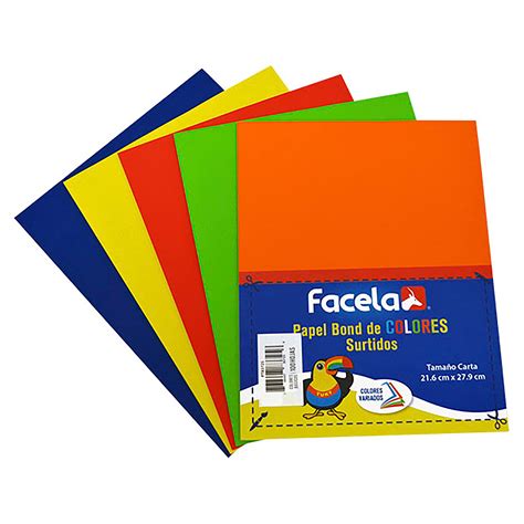 Comprar Papel Bond Facela Colores Surtidos Tamaño Carta 100 Hojas