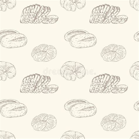 Vector Seamless Pattern With Hand Drawn Outline Different Bread Stock