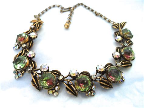 Vintage Florenza Rhinestone Necklace Watermelon By Nowandthenshop