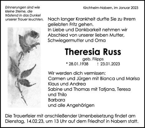 Trauer Theresia Russ 11 02 2023 Teckbote Trauerportal