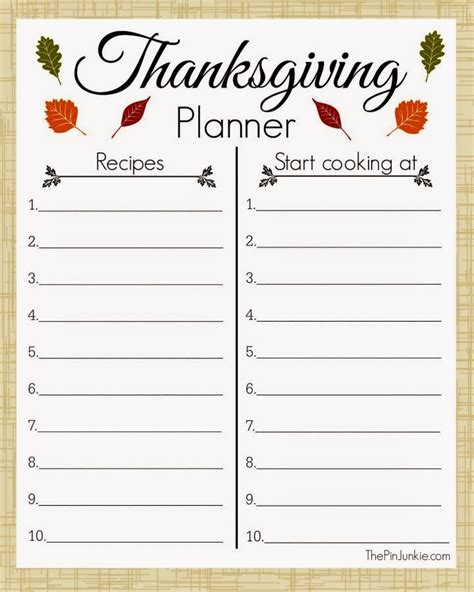 Printable Thanksgiving Meal Planner