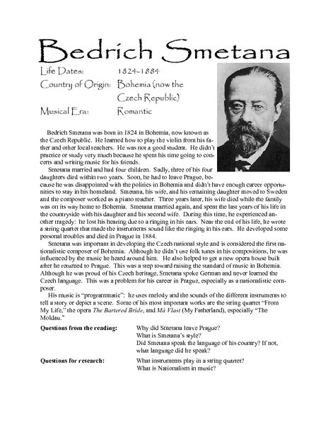 Bedrich Smetana Lesson Plan For 9th 12th Grade Lesson Planet