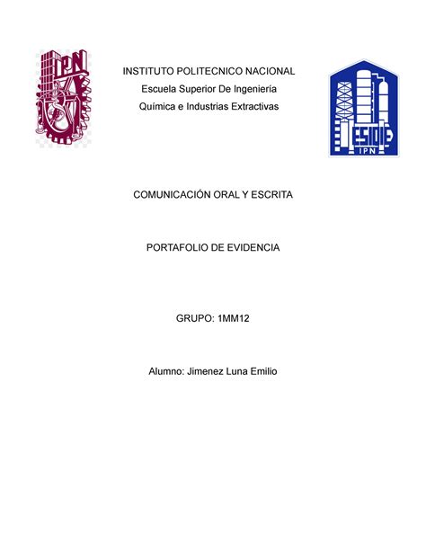 Portafolio De Evidencia Instituto Politecnico Nacional Escuela