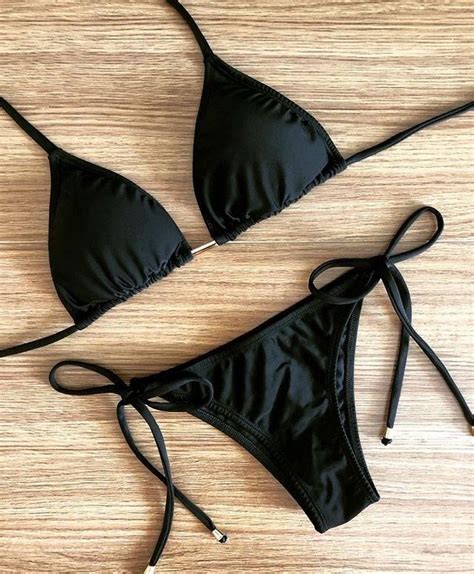 Ribbed String Bikini Set S Black Artofit