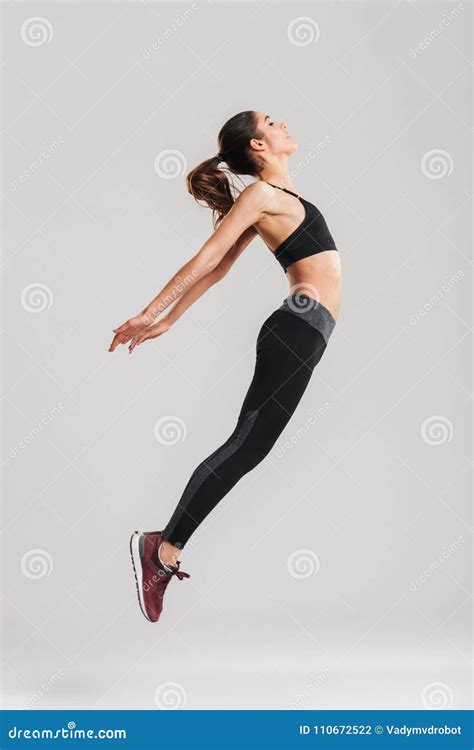 Full Length Photo Of Skinny Pretty Woman In Sportswear Having St Stock