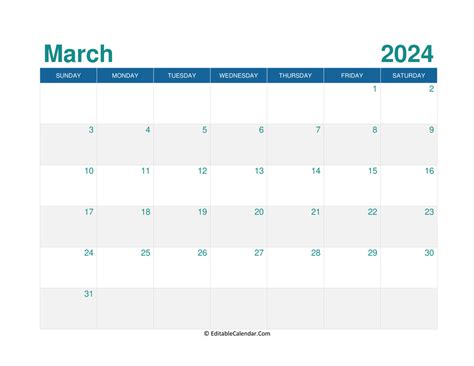 Calendar March 2024 Editable Calendar 2024 Ireland Printable