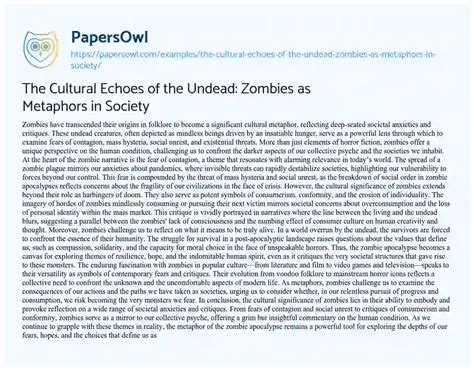 The Cultural Echoes Of The Undead Zombies As Metaphors In Society