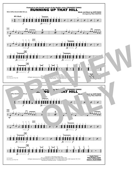 Running Up That Hill Arr Paul Murtha Multiple Bass Drums By Kate Bush Sheet Music For