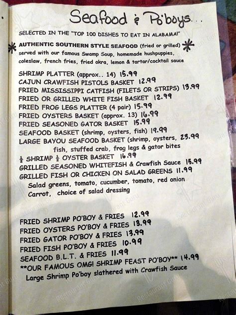 Menu at Fish River Grill restaurant, Gulf Shores