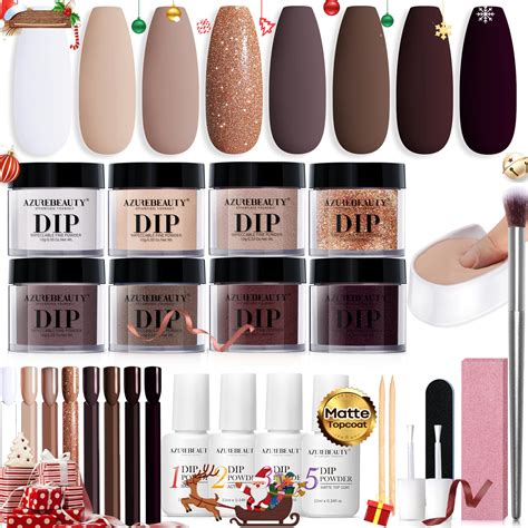 Amazon AZUREBEAUTY Pcs Dip Powder Nail Kit Starter Christmas Dark Brown Purple Nude