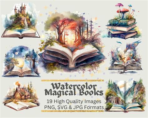 Watercolor Magical Books Clipart Reading Fantasy Book Magic Book PNG