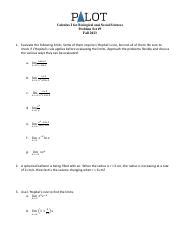 Calculus I Problem Set Limits L Hopital S Rule Volume Change