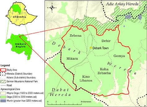 Map Of Study Area Including Debark City And Surrounding Kebeles