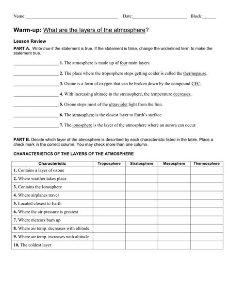 Layers Of The Atmosphere Worksheet – Zip Worksheet