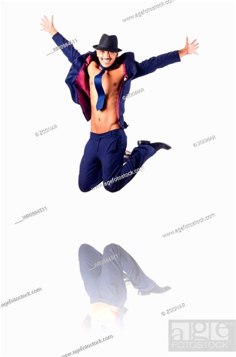 Naked Businessman Jumping On White Stock Photo Picture And Royalty