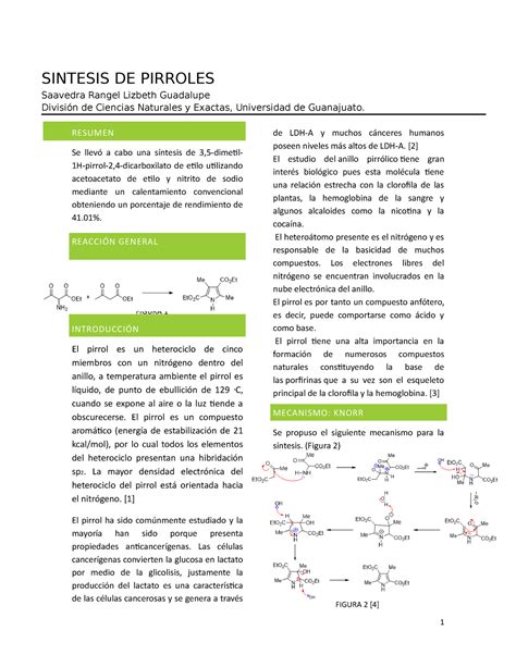 Reporte Pirrol Practica RESUMEN Se llevó a cabo una síntesis de 3 5