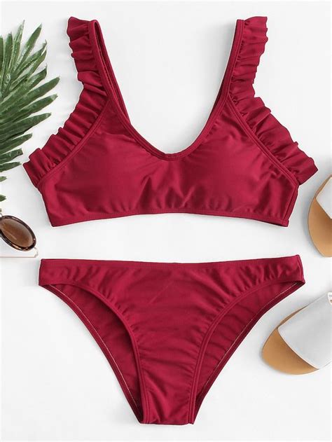 Set De Bikini Fruncido Spanish Shein Sheinside Bikinis Ruched