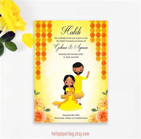 Cute Yellow And Orange Haldi Invitation Online Template Personalize