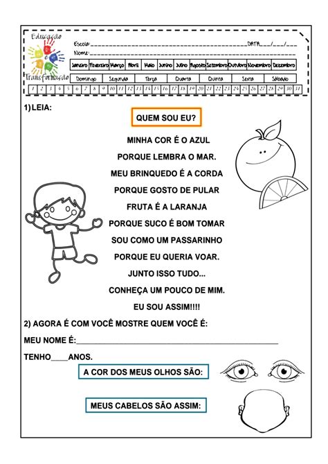 Atividades Sobre Identidade 1 Ano