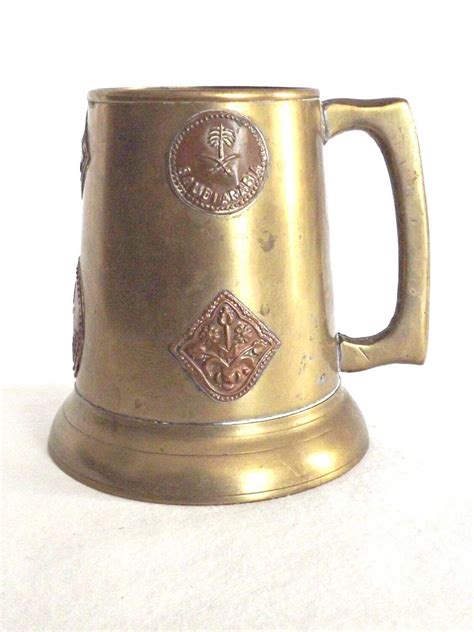 Brass Tankard With Copper Emblems Vintage Brass Stein