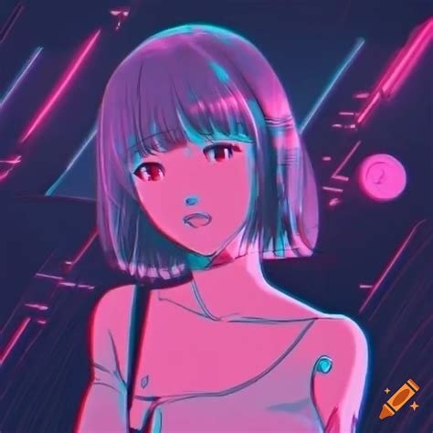 Vaporwave Casette Art Of A Japanese Anime Girl