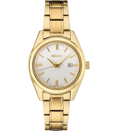 Seiko Womens Essential Quartz Analog Silver Dial Gold Stainless Steel Bracelet Watch Hamilton